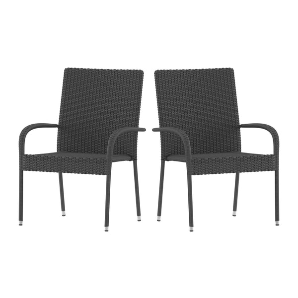 Gray |#| Indoor/Outdoor Stacking Steel Framed Gray Wicker Dining Armchairs - 2 Pack