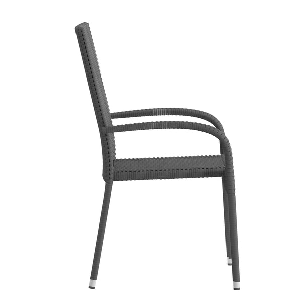 Gray |#| Indoor/Outdoor Stacking Steel Framed Gray Wicker Dining Armchairs - 2 Pack