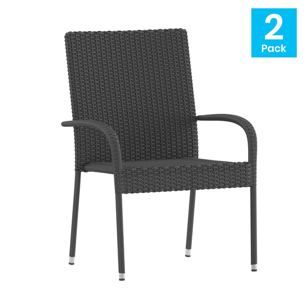 Gray |#| Indoor/Outdoor Stacking Steel Framed Gray Wicker Dining Armchairs - 2 Pack