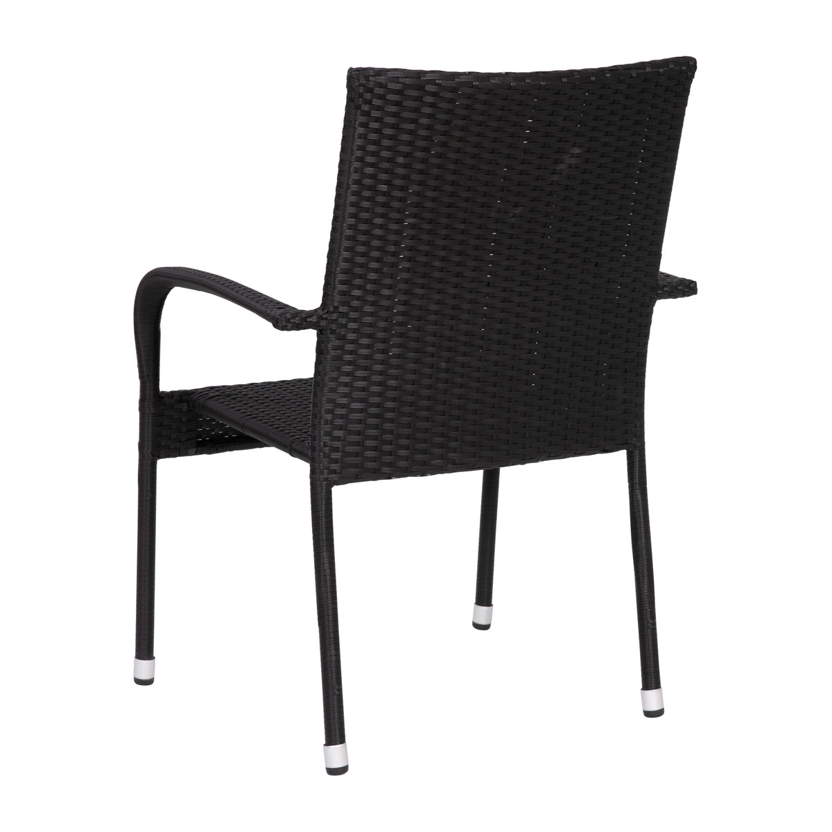 Black |#| Indoor/Outdoor Stacking Steel Framed Black Wicker Dining Armchairs - 2 Pack