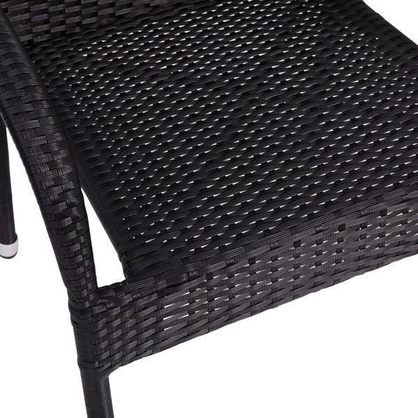 Black |#| Indoor/Outdoor Stacking Steel Framed Black Wicker Dining Armchairs - 2 Pack