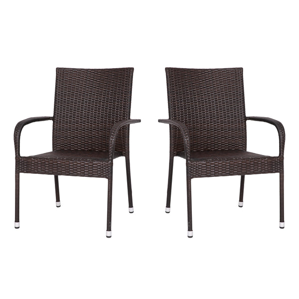 Espresso |#| Indoor/Outdoor Stacking Steel Framed Espresso Wicker Dining Armchairs - 2 Pack