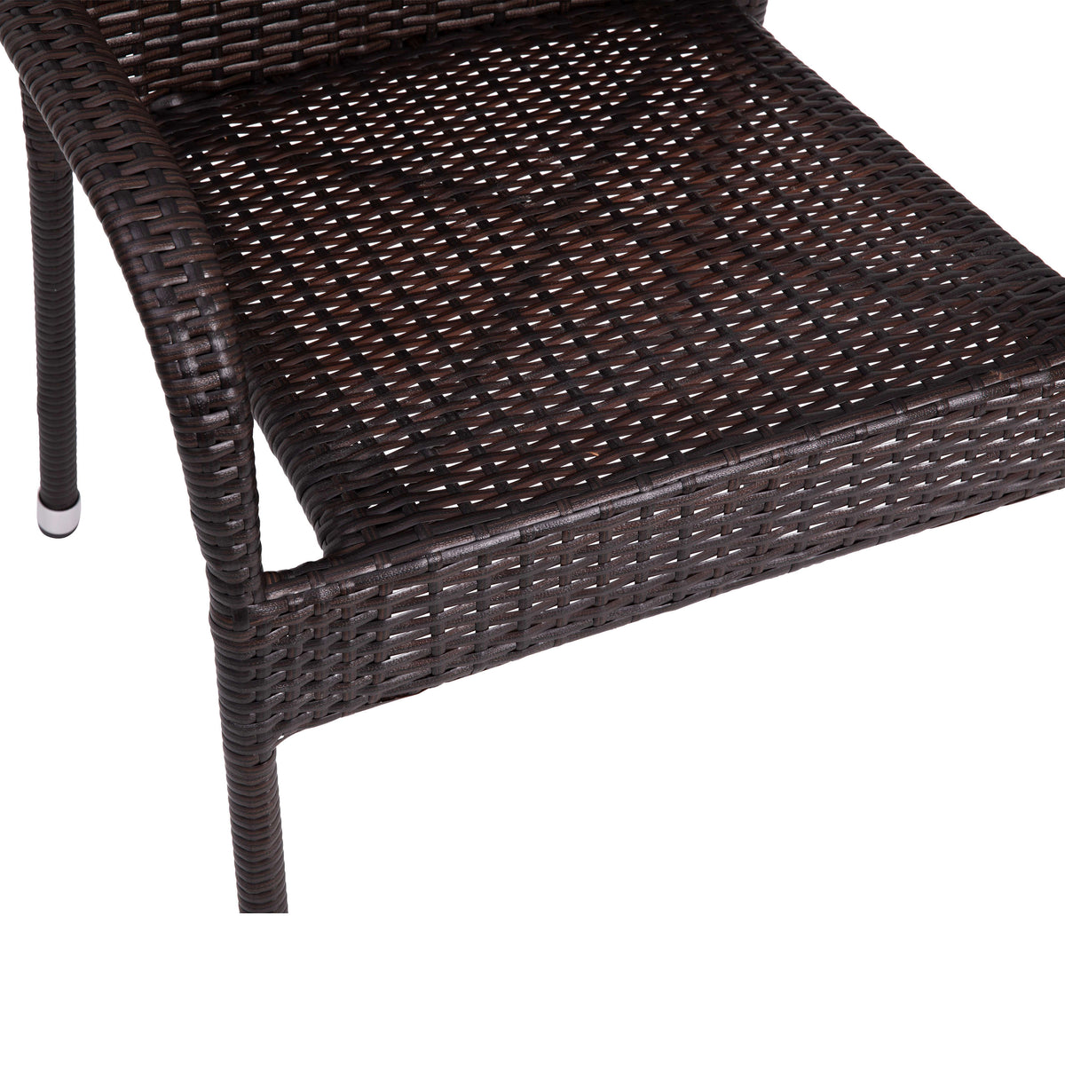 Espresso |#| Indoor/Outdoor Stacking Steel Framed Espresso Wicker Dining Armchairs - 2 Pack