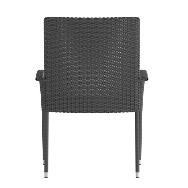 Gray |#| Indoor/Outdoor Stacking Steel Framed Gray Wicker Dining Armchairs - 2 Pack