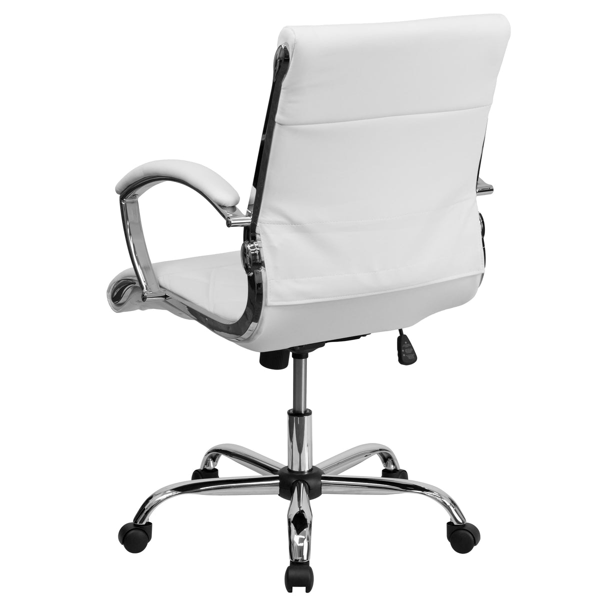 White |#| Mid-Back Designer White LeatherSoft Executive Swivel Office Chair w/Chrome Base