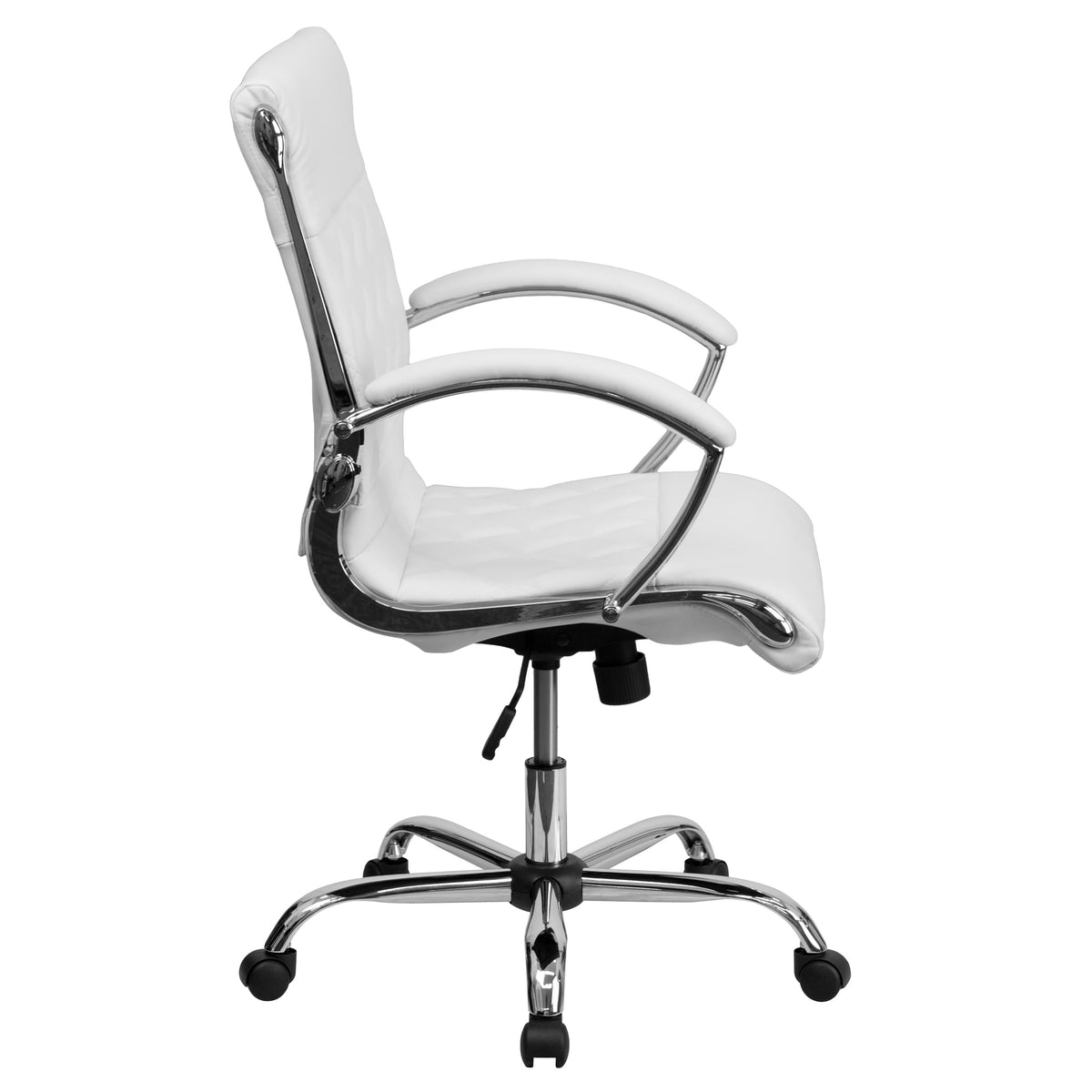 White |#| Mid-Back Designer White LeatherSoft Executive Swivel Office Chair w/Chrome Base