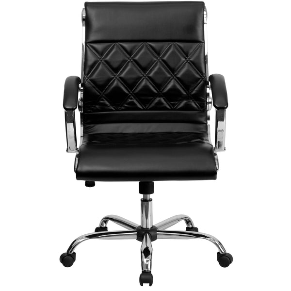 White |#| Mid-Back Designer White LeatherSoft Executive Swivel Office Chair w/Chrome Base