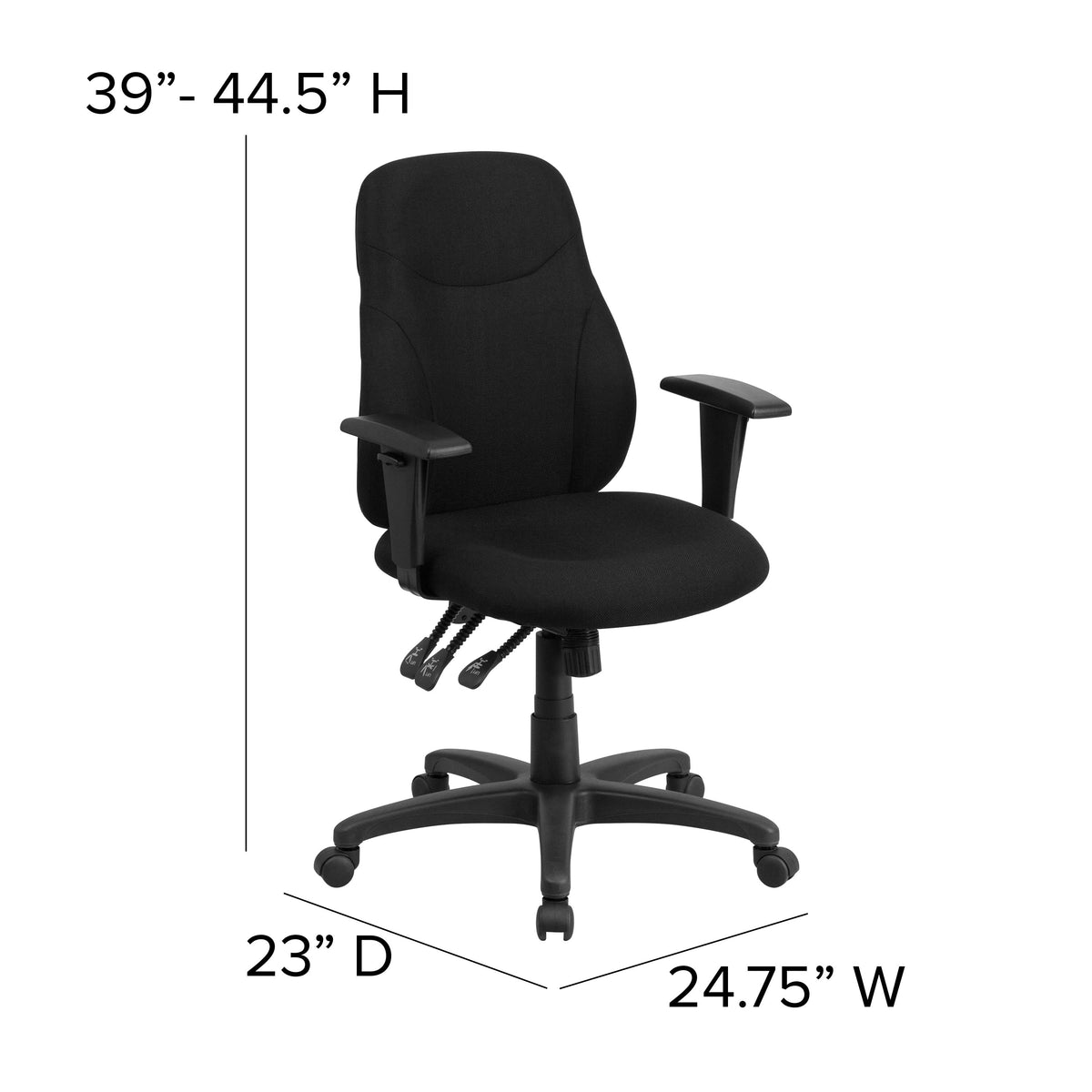 Mid-Back Black Fabric Multifunction Swivel Ergonomic Chair with Back Adjustment