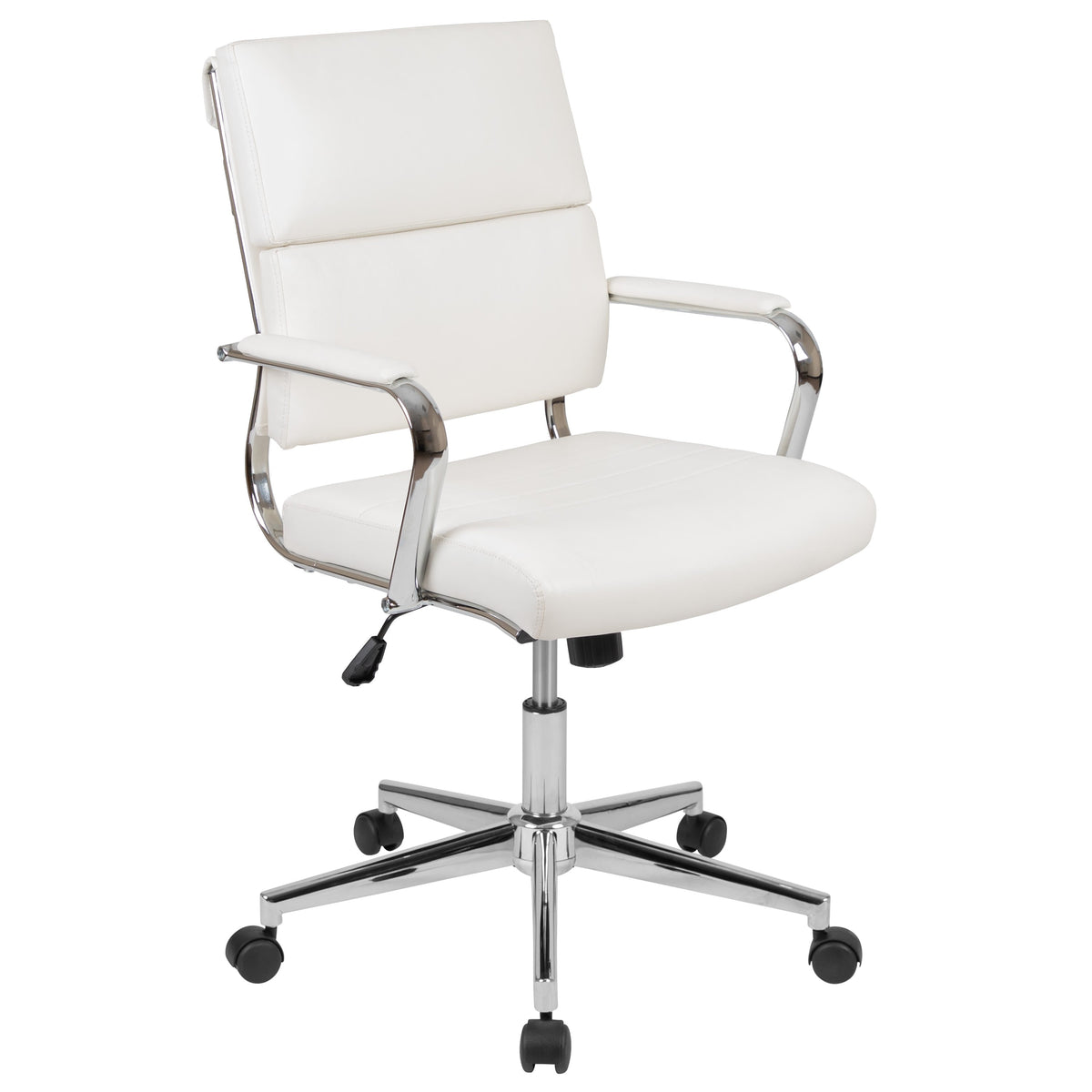 White |#| Mid-Back White LeatherSoft Contemporary Panel Executive Swivel Office Chair