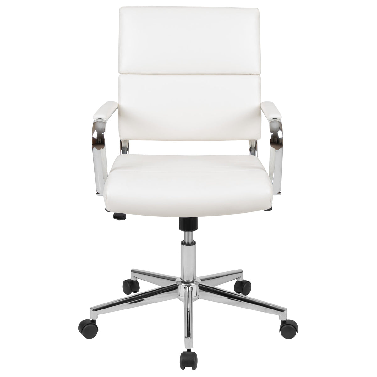 White |#| Mid-Back White LeatherSoft Contemporary Panel Executive Swivel Office Chair