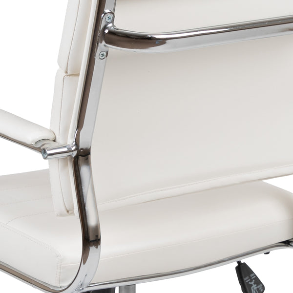 White |#| Mid-Back White LeatherSoft Contemporary Panel Executive Swivel Office Chair