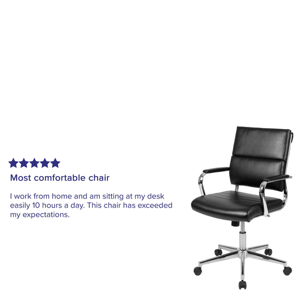 Black |#| Mid-Back Black LeatherSoft Contemporary Panel Executive Swivel Office Chair