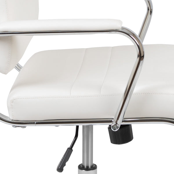 White |#| Mid-Back White LeatherSoft Contemporary Panel Executive Swivel Office Chair