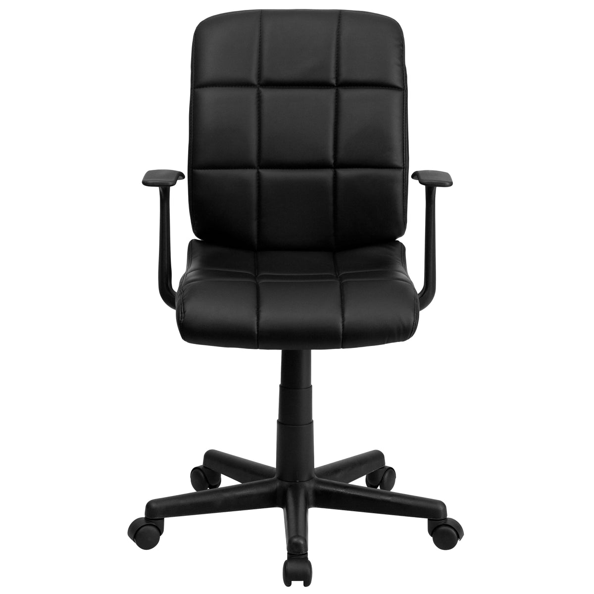 Black |#| Mid-Back Black Quilted Vinyl Swivel Task Office Chair with Arms - Home Office