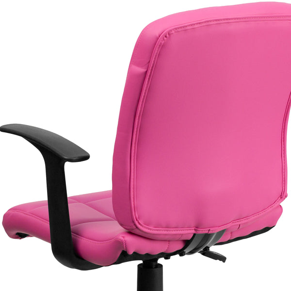 Pink |#| Mid-Back Pink Quilted Vinyl Swivel Task Office Chair with Arms - Home Office