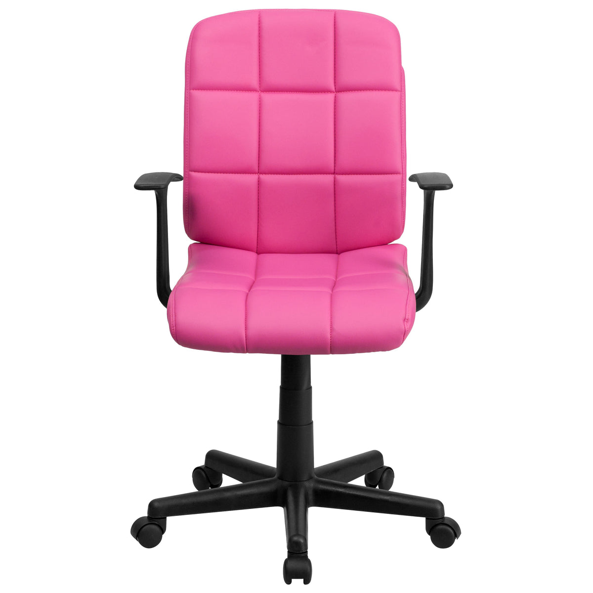 Pink |#| Mid-Back Pink Quilted Vinyl Swivel Task Office Chair with Arms - Home Office