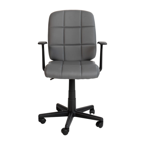 Gray |#| Mid-Back Gray Quilted Vinyl Swivel Task Office Chair with Arms - Home Office