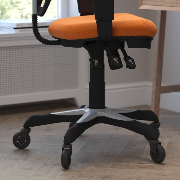 Orange/Black Frame |#| Mid-Back Ergonomic Multifunction Mesh Chair with Polyurethane Wheels-Orange