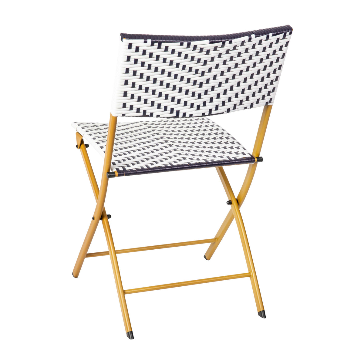 Navy & White |#| 3PC Navy and White Indoor/Outdoor PE Rattan Folding French Bistro Set
