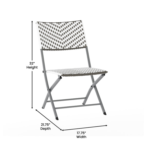 Gray & White |#| 3PC Gray/White and Charcoal Indoor/Outdoor PE Rattan Folding French Bistro Set