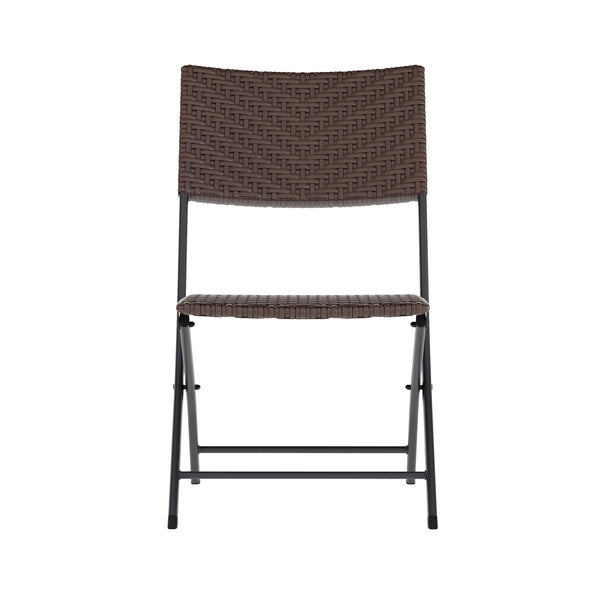 Brown |#| 3PC Brown and Black Indoor/Outdoor PE Rattan Folding French Bistro Set