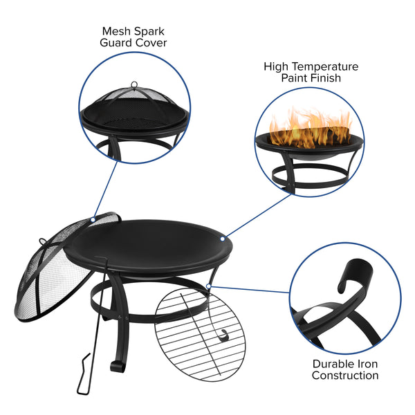 Sea Foam |#| Set of 2 Poly Resin Adirondack Rocking Chairs in Sea Foam & 22inch Round Fire Pit