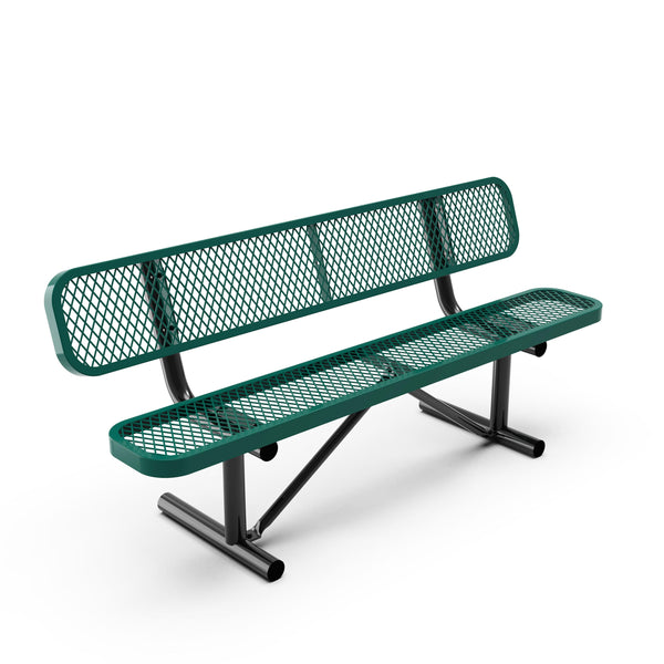 Green |#| Commercial Grade 6' Expanded Mesh Metal Outdoor Bench with Backrest in Green