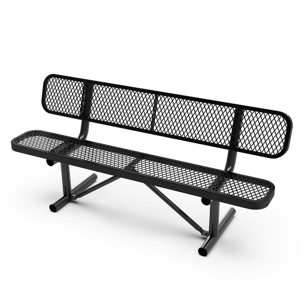 Black |#| Commercial Grade 6' Expanded Mesh Metal Outdoor Bench with Backrest in Black