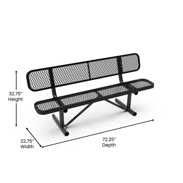 Black |#| Commercial Grade 6' Expanded Mesh Metal Outdoor Bench with Backrest in Black