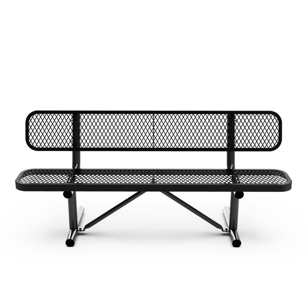 Black |#| Commercial Grade 6' Expanded Mesh Metal Outdoor Bench with Backrest in Black