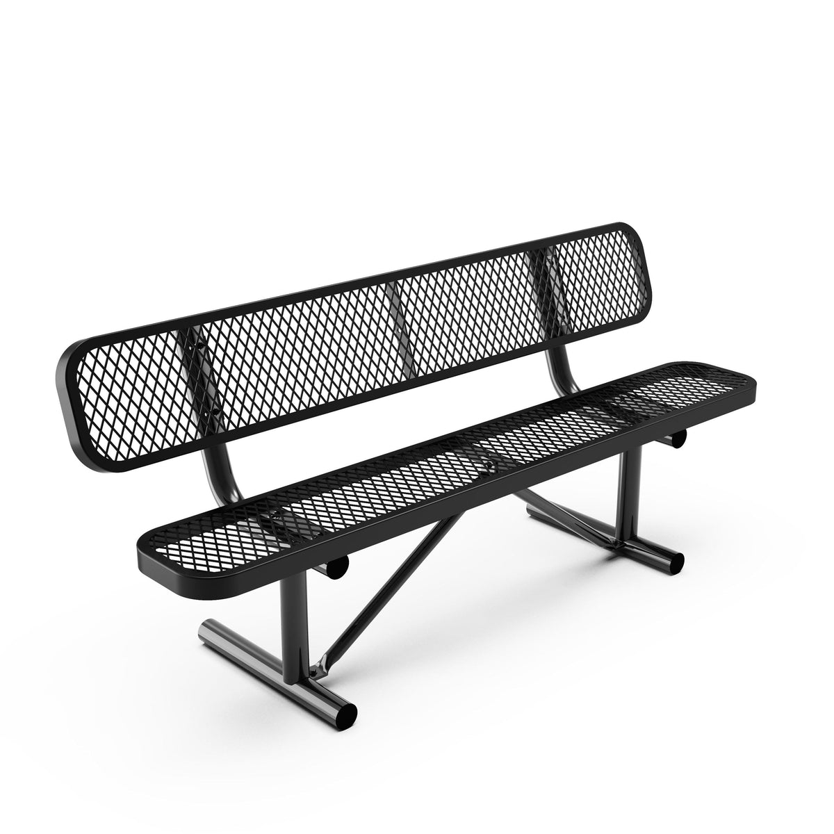 Black |#| Commercial Grade 6' Expanded Mesh Metal Outdoor Bench with Backrest in Black