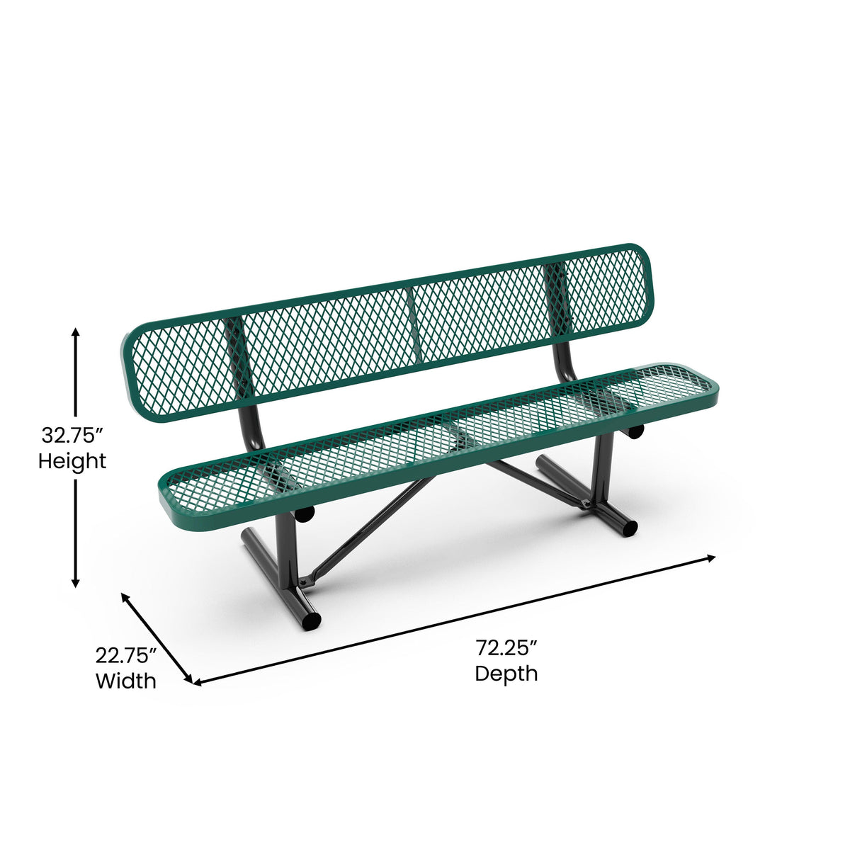 Green |#| Commercial Grade 6' Expanded Mesh Metal Outdoor Bench with Backrest in Green