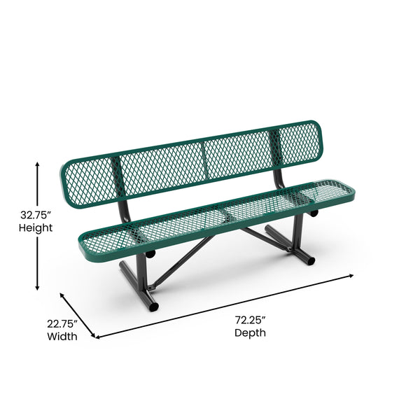 Green |#| Commercial Grade 6' Expanded Mesh Metal Outdoor Bench with Backrest in Green