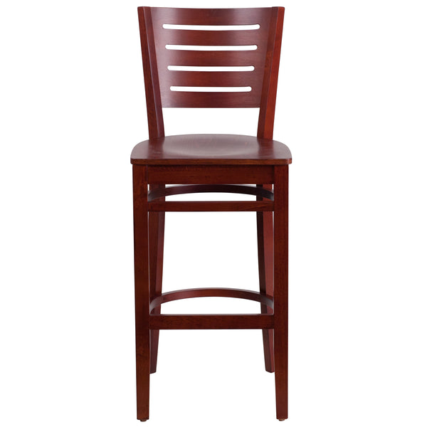 Mahogany Wood Seat/Mahogany Wood Frame |#| Slat Back Mahogany Wood Restaurant Barstool - Hospitality Seating