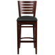 Black Vinyl Seat/Walnut Wood Frame |#| Slat Back Walnut Wood Restaurant Barstool - Black Vinyl Seat