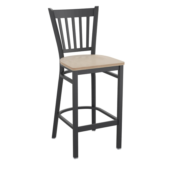 Antique White Wood Seat/Black Metal Frame |#| Black Vertical Back Metal Restaurant Barstool - Antique White Wood Seat