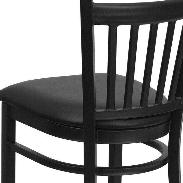 Black Vinyl Seat/Black Metal Frame |#| Black Vertical Back Metal Restaurant Barstool - Black Vinyl Seat