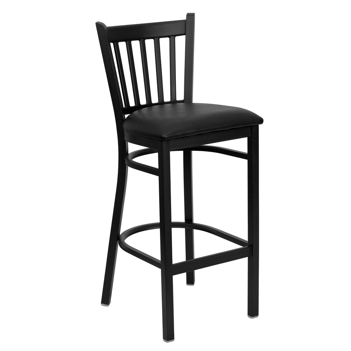 Black Vinyl Seat/Black Metal Frame |#| Black Vertical Back Metal Restaurant Barstool - Black Vinyl Seat