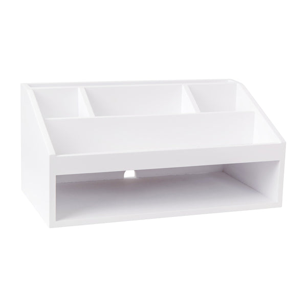 White |#| Premium Engineered Wood Home Office Desktop Organizer in White Finish