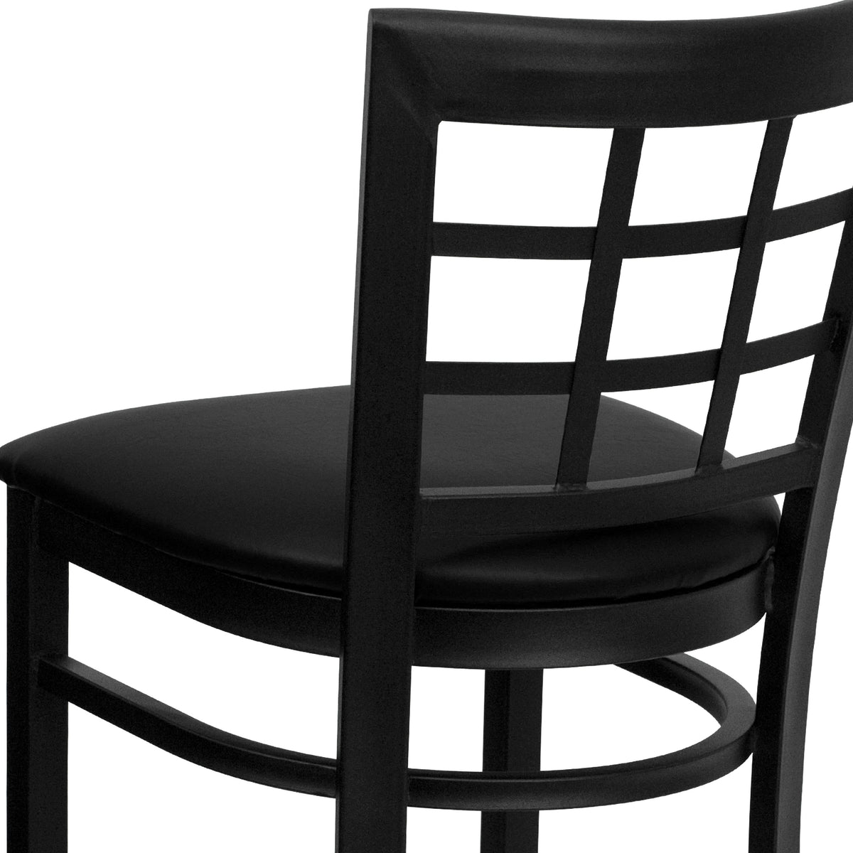 Black Vinyl Seat/Black Metal Frame |#| Black Window Back Metal Restaurant Barstool - Black Vinyl Seat