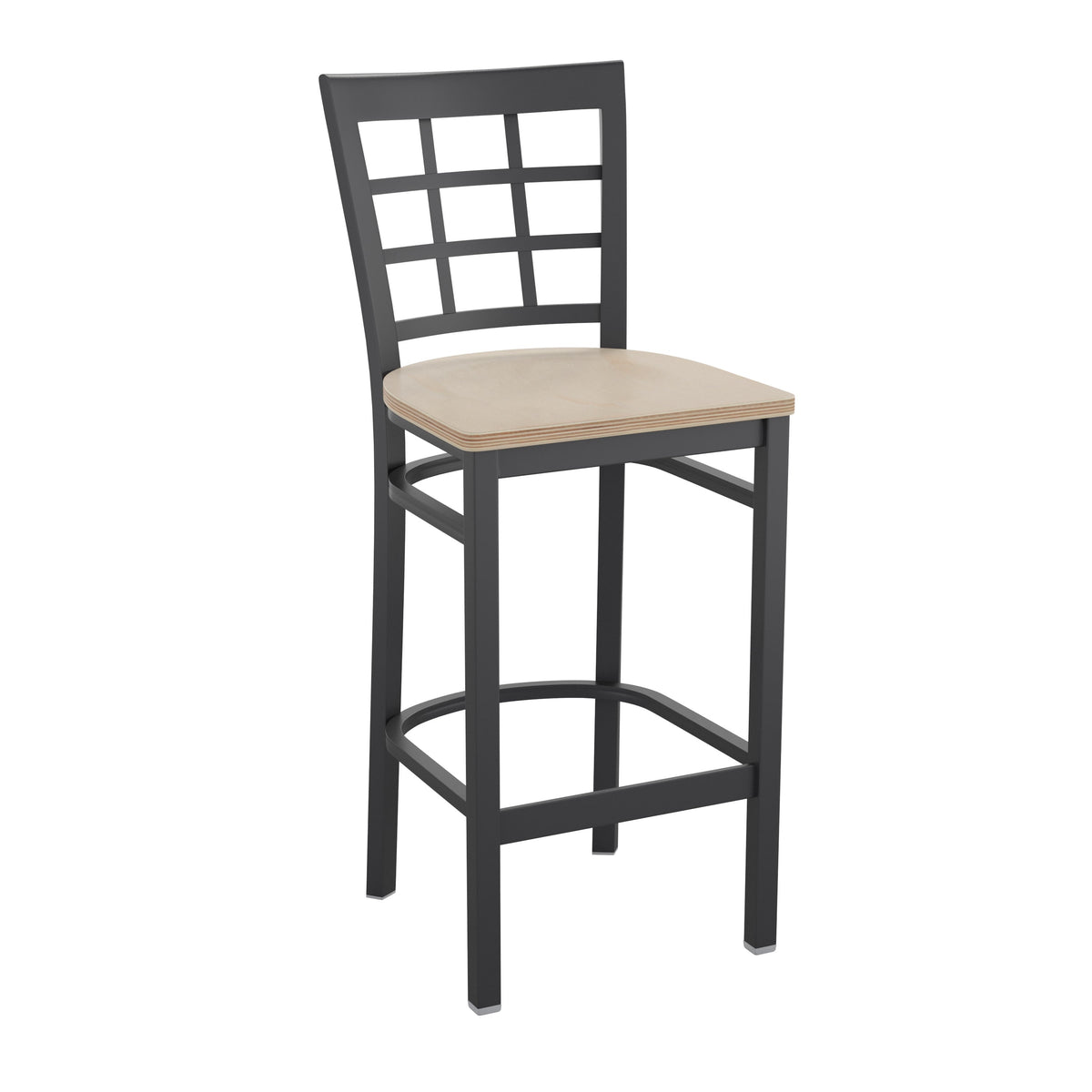 Antique White Wood Seat/Black Metal Frame |#| Black Window Back Metal Restaurant Barstool - Antique White Wood Seat