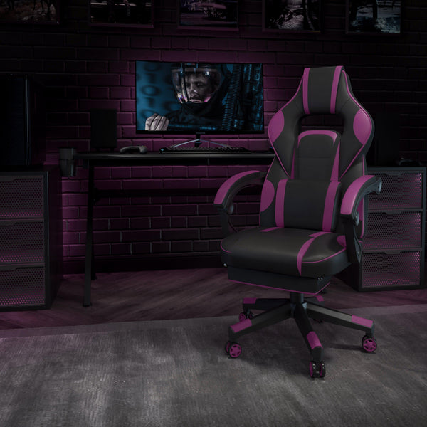 Black with Purple Trim |#| Black/Purple Ergonomic Gaming Chair-Recline Back/Arms-Footrest-Massaging Lumbar