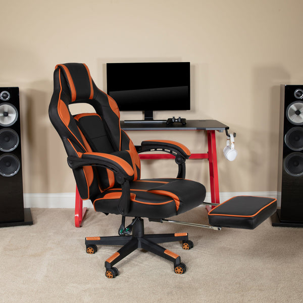 Black with Orange Trim |#| Black/Orange Ergonomic Gaming Chair-Recline Back/Arms-Footrest-Massaging Lumbar