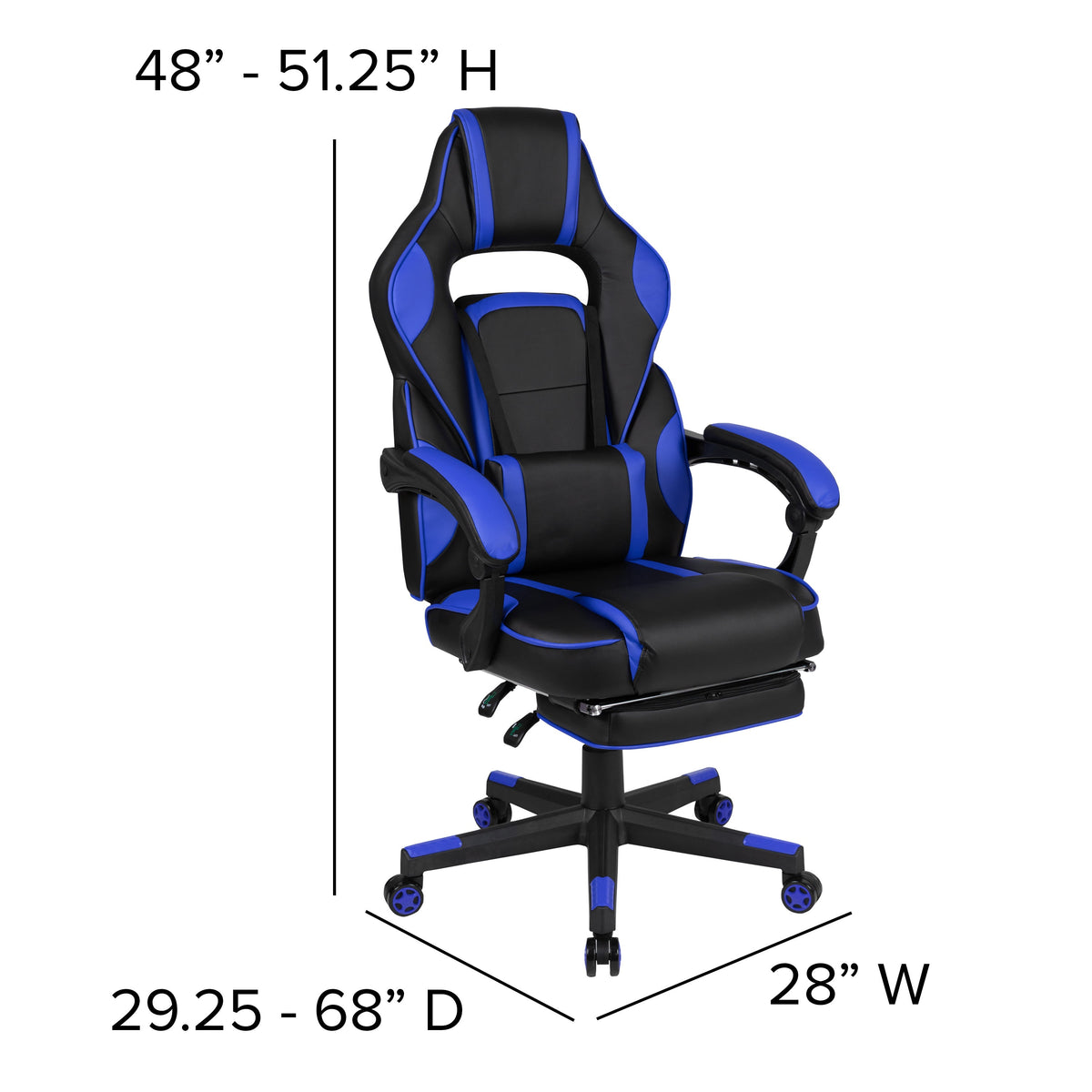 Black with Blue Trim |#| Black/Blue Ergonomic Gaming Chair -Recline Back/Arms, Footrest, Massaging Lumbar